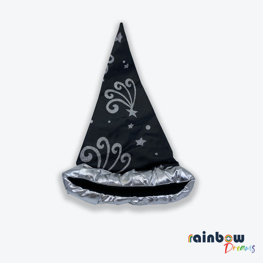 BLACK GLITTER WIZZARD HAT